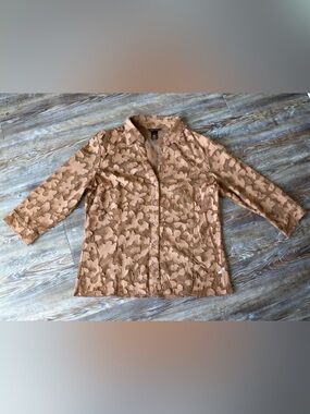 Multiples Floral Applique Sheer Mesh Button Up Blouse Soft Romantic Womens Large